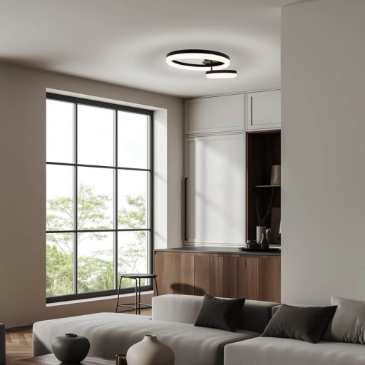 LED CCT ceiling light "Circulo" made of black metal and sand-colored plastic 53 cm long