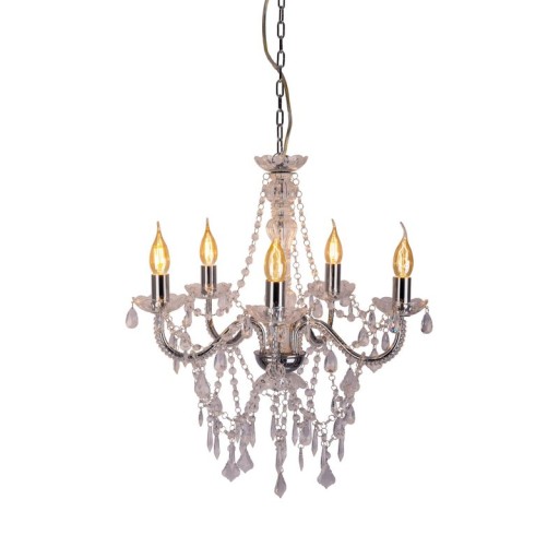 5er Krone "CECILIA" für E14 Sockel, Ø 52 cm, aus Metall und Acryl, in Chrom