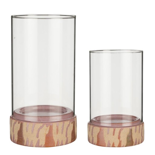 Javi Candle holder - Set of 2 - H35 x Ø19 cm - Ceramic, Glass - Pink, beige