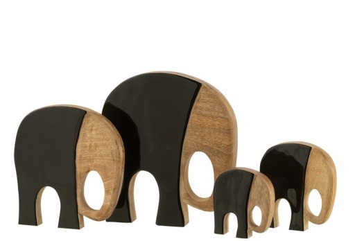 J-Line Set of Four Elephants Mango Wood Black/Dark Brown