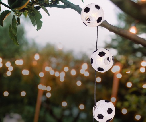 LED solar light chain Textile 20 "Football", for outside, light chain-metal, plastic and textile in black, with integrated LED