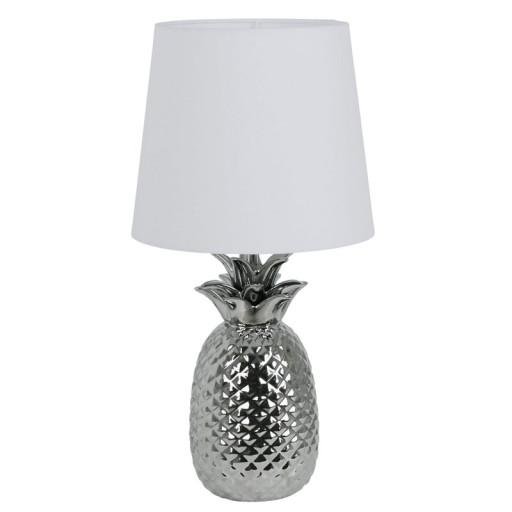 Ceramic table lamp "pineapple", ceramic table lamp with chrome-colored glaze and white fabric screen, with E14 socket, for dining room, living room, hallway or office, 45 cm high