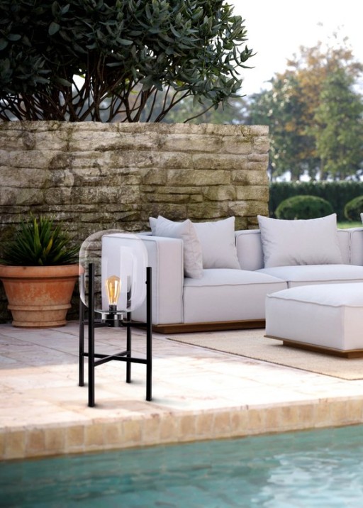 LED socket light "Lora" height 58 cm, made of metal and glass, made of black metal and clear glass, for inside and outside