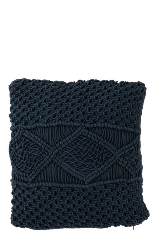 J-Line cushion Macrame Square - cotton - blue