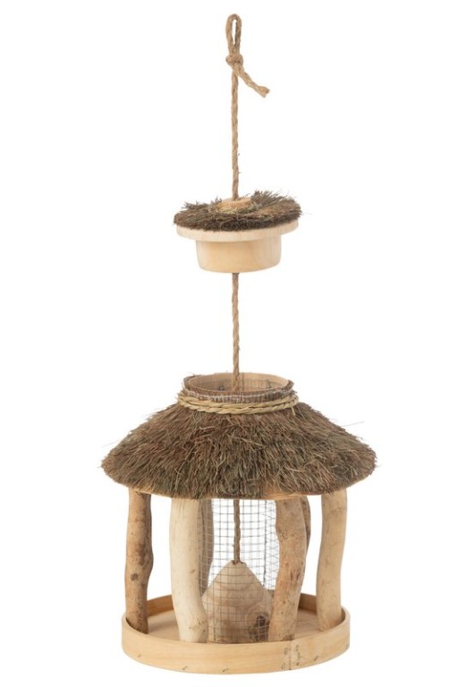 J-Line Birdhouse Hanging+Feeder Wood/Dry Grass Natural