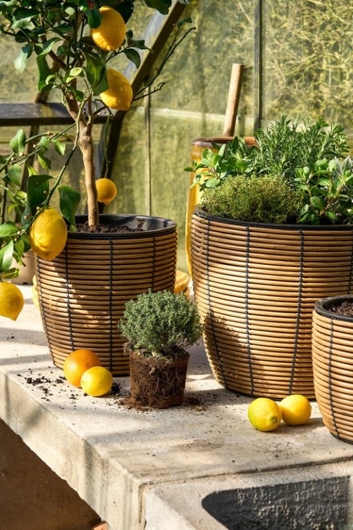 Durban Flowerpot Outside - Set of 3 - H36 x Ø40 cm - Recycled plastic - Brown