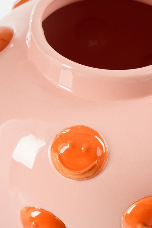 Smiley Vase - H33 x Ø30 cm - Ceramic - Light pink, Orange