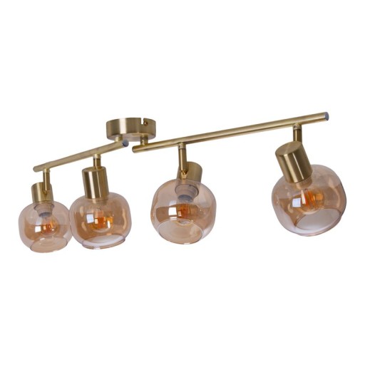 4er Spot/Deckenleuchte "LIBBY", klassische Deckenlampe aus messingfarbenem Metall und getöntem Glas in Amber, mit E14-Fassung, für Esszimmer, Wohnzimmer, Diele oder Büro, 80 cm lang