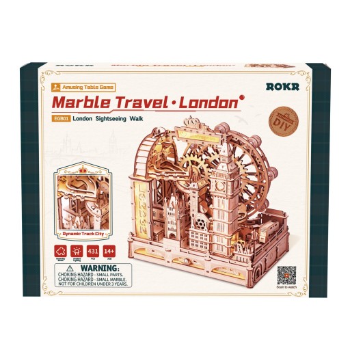 Robotime, 3D DIY Houten Modelbouwpakket Marble Travel "London", Marble Spaceport, EGB01, 22,5x15,5x23,5cm