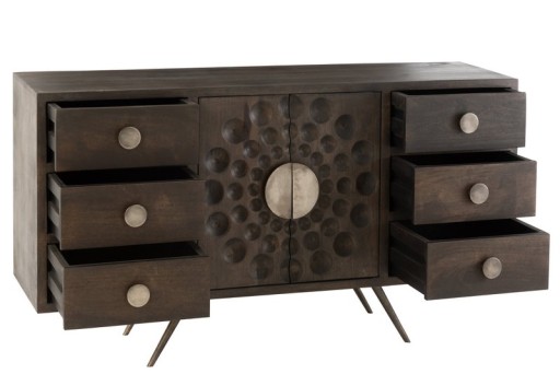 J-line cabinet Low Ethnic 2 doors + 6 drawers - wood - brown