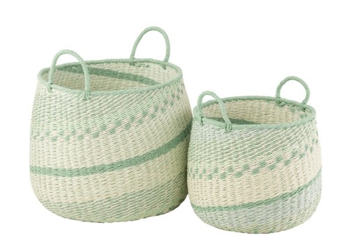 J-Line set of 2 baskets + handle - seagrass - beige/green