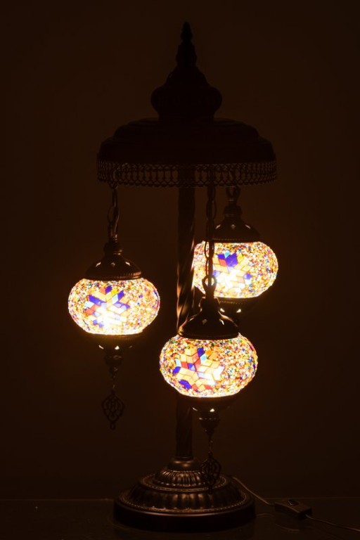 J-Line Lamp Mosaic 3 Light Bulbs Glass/Metal Orange
