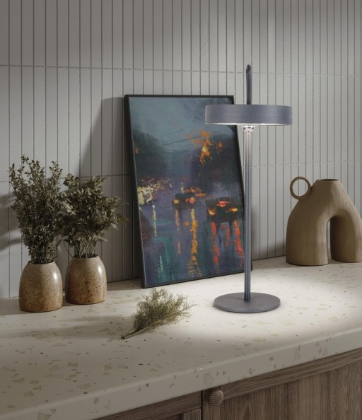 LED battery table lamp magnetic "Ella" for outside and inside, made of metal and plastic in gray, 35 cm high