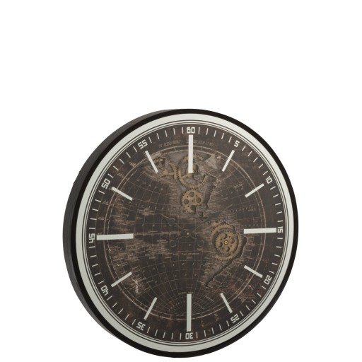 J-Line klok Wereldkaart - metaal - goud/ zwart - L - Ø 80 cm