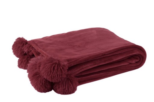 J-Line Plaid Pompom - polyester - bordeaux - 170 x 130 cm