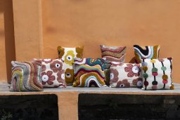 Courtneay Blue Square Embroidery Cushion Lines