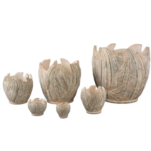 Noami Cream Cement Round Pot W Leaves Pattern XXL