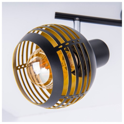 2-seater wall and ceiling light spot "Casco" made of metal in black, and gold, with E27 socket, 36 x 12 x 15 cm. Stylish lighting for living room, dining room or kitchen.