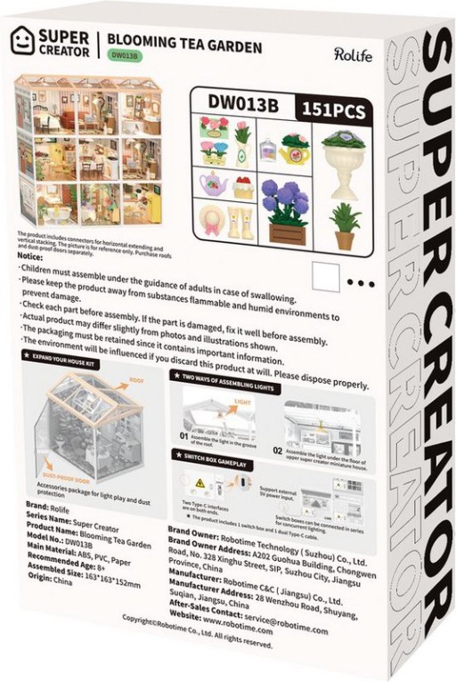DIY Huisje Super Creator Blooming Tea Garden, Robotime, DW013B, 16,3x16,3x15,2cm