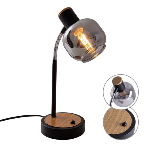 Table lamp "Fumoso", table lamp made of metal and glass in black, with E14 socket, for dining room, living room, hallway or office, table lamp 34 cm high