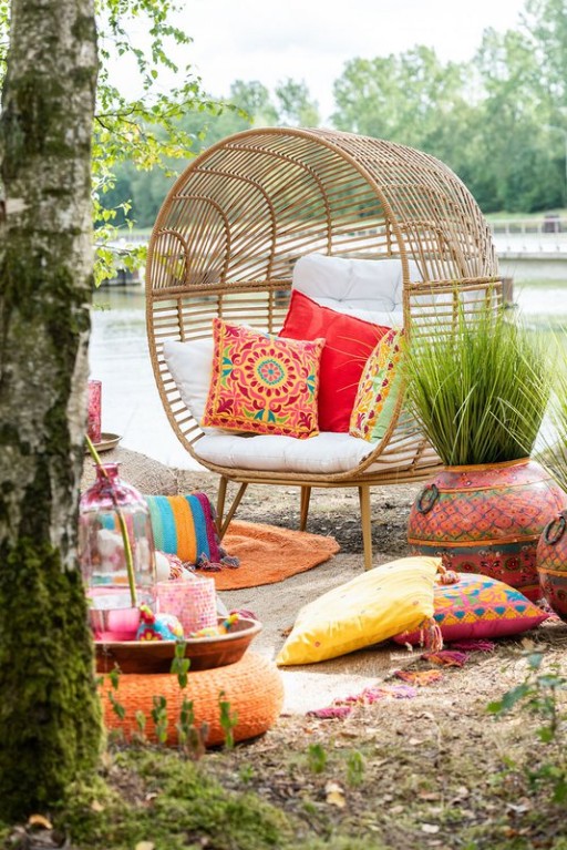 J-Line lounge chair Oval - steel - natural