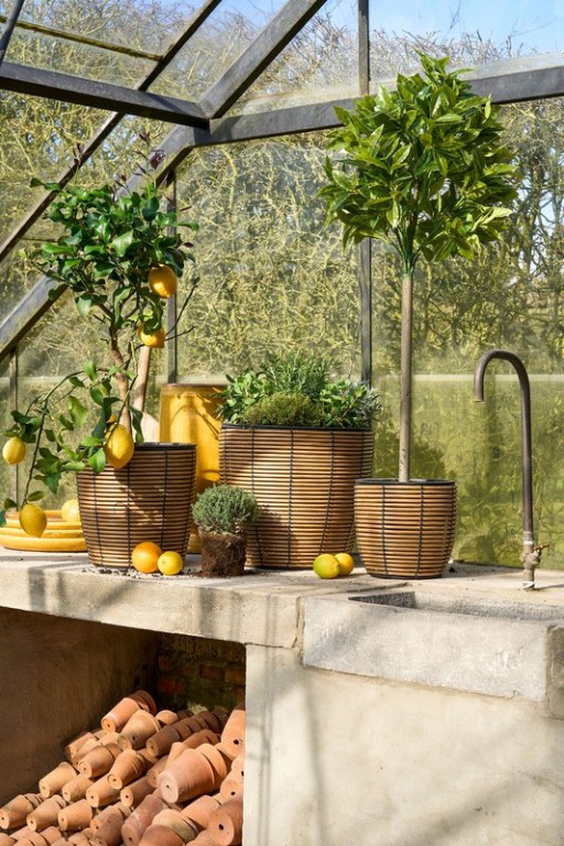 Durban Flowerpot Outside - Set of 3 - H36 x Ø40 cm - Recycled plastic - Brown