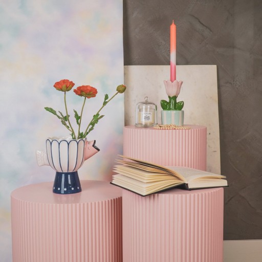 Vaas - visdolomiet -BLUE/WIT/PINK -21X13.5X18CM