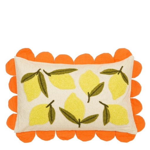 Lemon's decorative cushion - L65 x B45 x H10 cm - Cotton - Off -White, Yellow, Orange