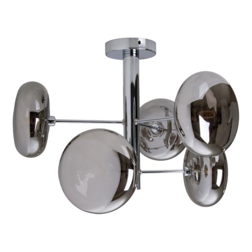 Deckenleuchte "ORION" smoky, Ø ca. 53 cm, aus chromfarbenem, rostfreiem Stahl und Rauchglas, G9-Sockel, Beleuchtung für Wohnzimmer, Esszimmer oder Büro.