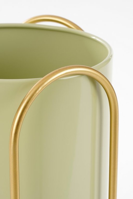 Danube flowerpot on Standard - Set of 2 - Metal - H45 x Ø23 cm - Light green, Gold
