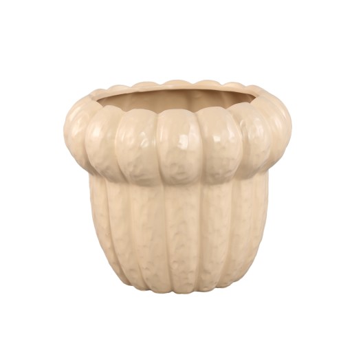 Samaran Cream Round Ceramic Pot Ribbed Low XL
