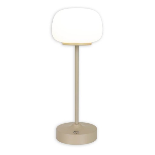 LED battery/ table lamp "Pina" 30 cm high, made of metal (beige) and glass (white), integrated LEDs, warm white