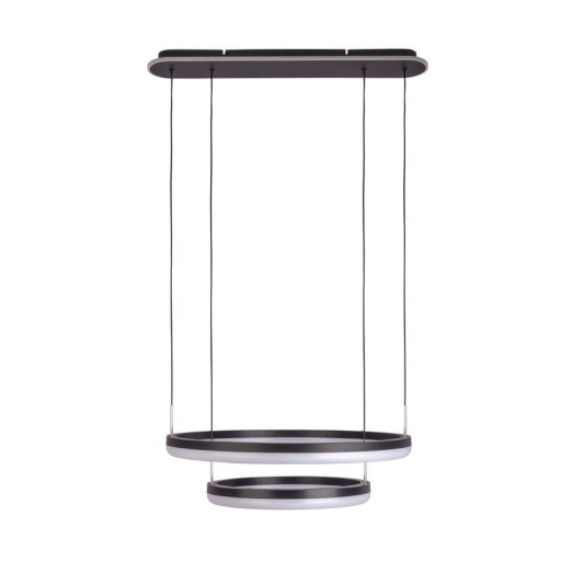 LED CCT pendant light "Circulo" made of black metal and sand-colored plastic, with integrated LED and many functions, Ø 60 cm, 150 cm high.