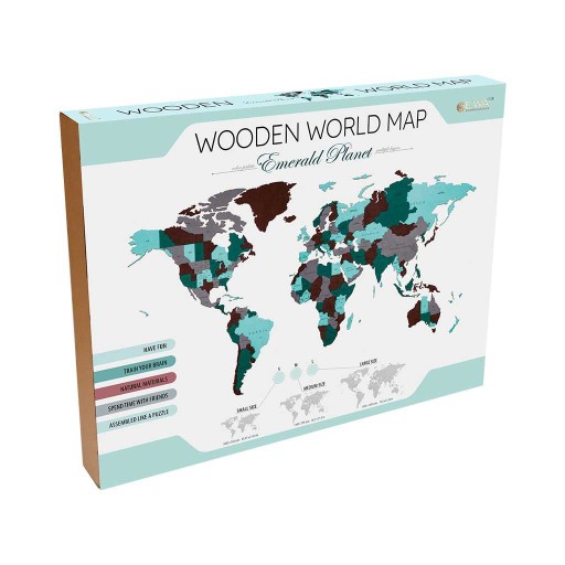 Eco Wood Art (EWA) Houten Wandpuzzel Wereldkaart Emerald Planet, Size S, 2628,100x55x1,2cm