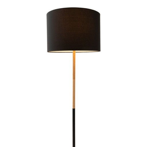 Textile standing lamp "Tessile", floor lamp made of metal, rubber tree and fabric in black, and nature, E27 socket, 126 cm high