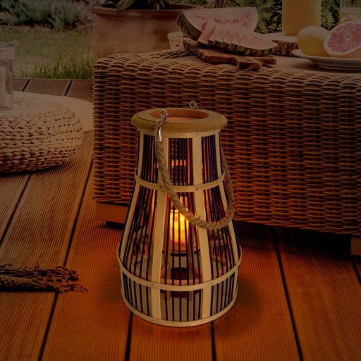 Decol light "Korbinian" including solar LED candle for garden and balcony, from rattan in nature, solar lamp height 35 cm