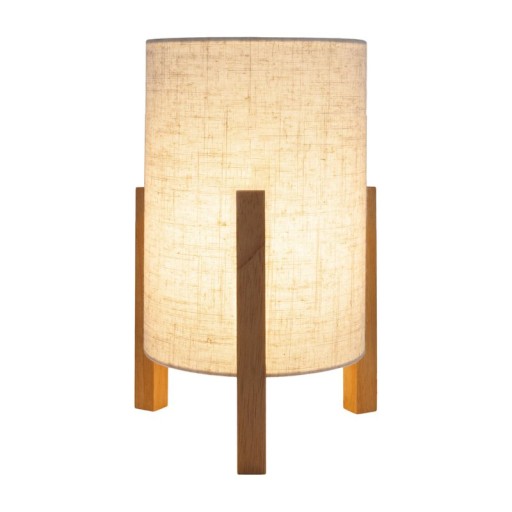 Tischleuchte "MATILDA" klassische Tischlampe mit natürlicher Ausstrahlung durch Holz und Stoffschirm, E27 Fassung, 32 cm hoch