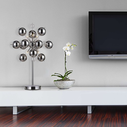 Table lamp "explosion", table lamp made of metal and glass, chrome, G9, table lamp 73 cm high