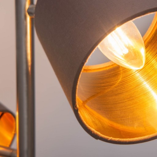 Stehleuchte "MARON" aus Metall satiniert-matt mit Stoffschirmen in Braun, mit E14-Fassung, für Esszimmer, Wohnzimmer, Diele oder Büro, Lampe für Wohnzimmer, Esszimmer, Flur und Büro, Stehllampe innen 153 cm hoch