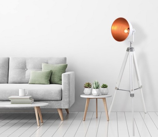 Standing lamp three-legged "" Christie "" made of metal and white painted Hol, E27, 90-130cm high