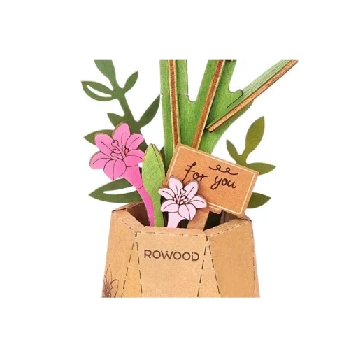 Robotime, DIY Houten Bloem Pink Lily, Roze Lelie, TW071,