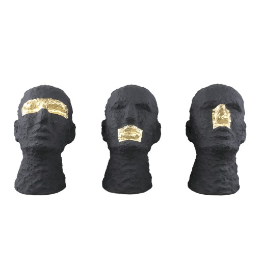 Bertrand Black Ceramic Head Statue With Gold Eyes