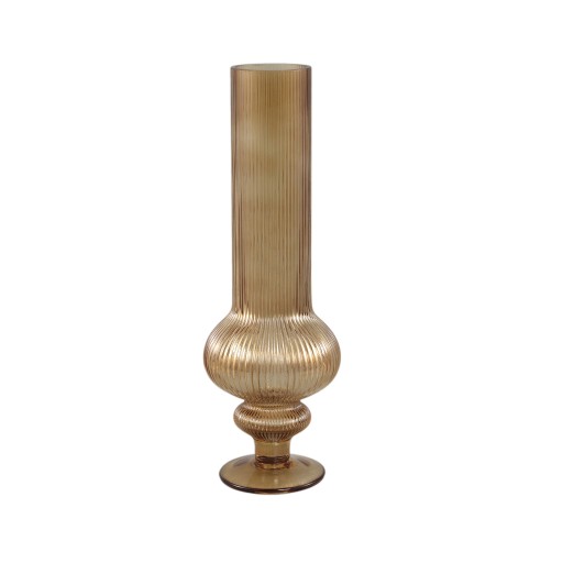 Keala Amber Round Ribbed Glass Vase On Base S