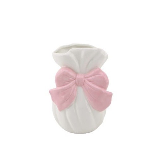 Vaas - boog - dolomiet - wit/ roze - 11x10x16cm