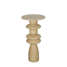 Callain Natural Mango Wood Side Table Marble Rnd L