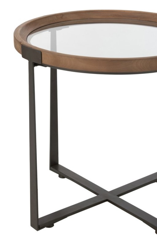 J-Line Set of 2 Coffee Table Mine Glass/Fir Wood Natural/Black