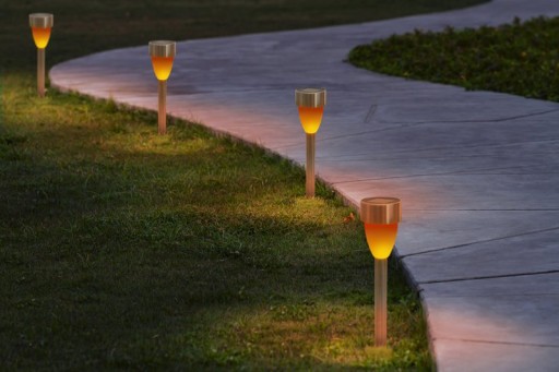 6 Set LED solar outer light with earth skewer made of stainless steel-colored metal and plastic, with integrated LED