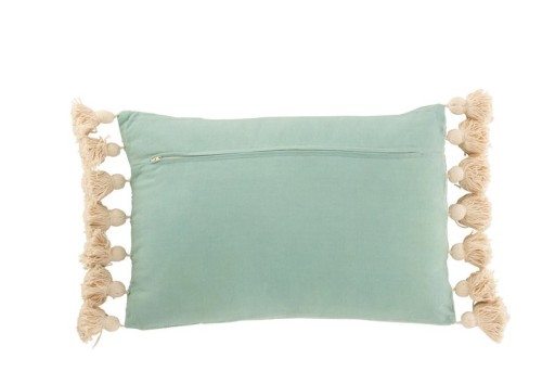 J-Line cushion Rectangle Pompom - cotton - polyester - blue