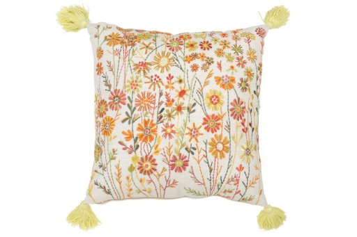 J-Line cushion Square Flowers + Tassels - cotton - white/orange