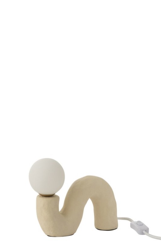 J-Line Tafel Lamp | Gekromd Glas | Globe Aardewerk Beige